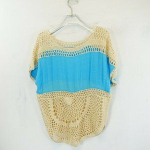 SAY WHAT? Women's Light Blue‎ Ivory Knit Crochet Cover Top XS Beach Sheer Boho